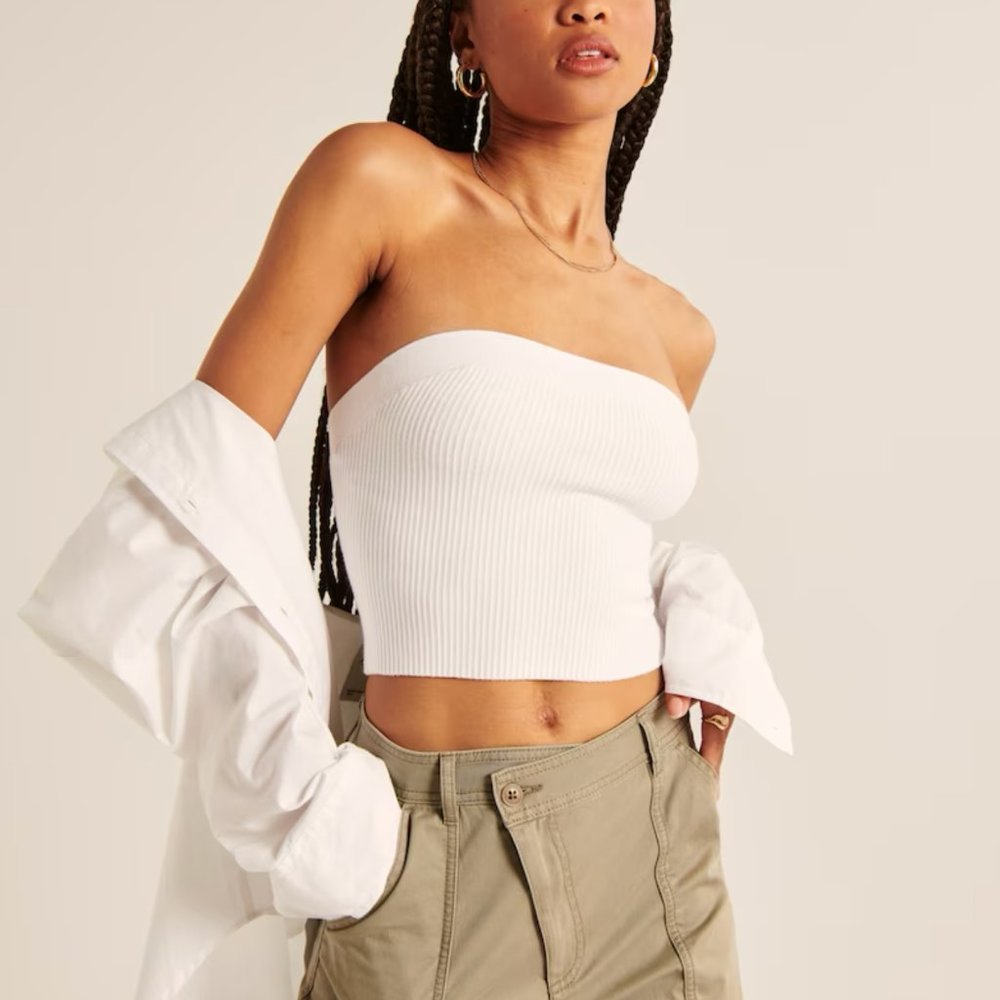 Abercrombie & Fitch Ottoman Tube Top White Strapless Crop Tank Top